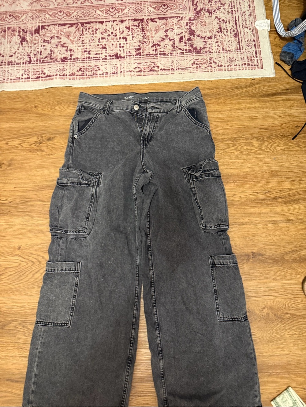 Old Navy Washed Gray Wide-Leg Cargo Jeans